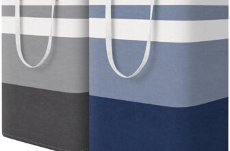 HomeHacks 2 Pack Large Laundry Baskets, Waterproof, Freestanding Laundry Hampers, Collapsible Clothes Hamper with Reinforced Handles in Laundry, College Dorm, Bathroom, Bedroom (Grey+Blue, 75Lx2)