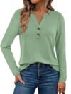 WYNNQUE Womens Long Sleeve Shirts Business Casual Outfits Dressy Tops Blouses Henley V Neck Fall Clothes