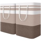 HomeHacks 2-Pack Large Laundry Basket, Waterproof, Freestanding Laundry Hamper, Collapsible Tall Clothes Hamper with Extended Handles for Clothes Toys in the Dorm and Family (Brown, 75L)