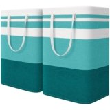 HomeHacks 2-Pack Large Laundry Basket, Waterproof, Freestanding Laundry Hamper, Collapsible Tall Clothes Hamper with Extended Handles for Clothes Toys in the Dorm and Family (Green, 75L)