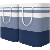 HomeHacks 2-Pack Large Laundry Basket, Waterproof, Freestanding Laundry Hamper, Collapsible Tall Clothes Hamper with Extended Handles for Clothes Toys in the Dorm and Family (Blue, 75L)
